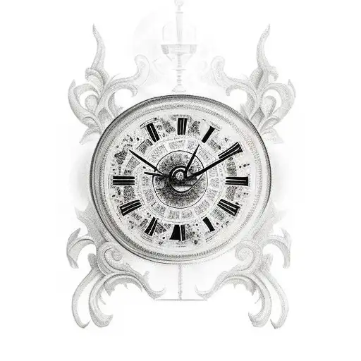 Decaying Hourglass With A Roman Numeral Clock Behind The Hourglass