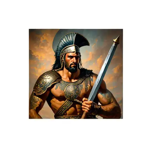 Real Greek Spartan Warrior Wielding A Sword