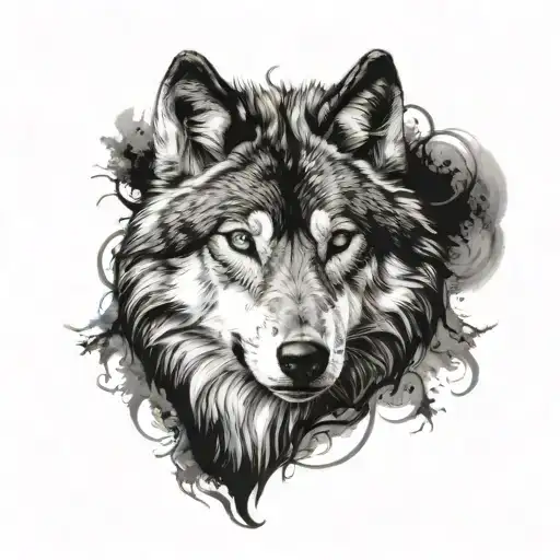 Black And White Wolf As Shadow