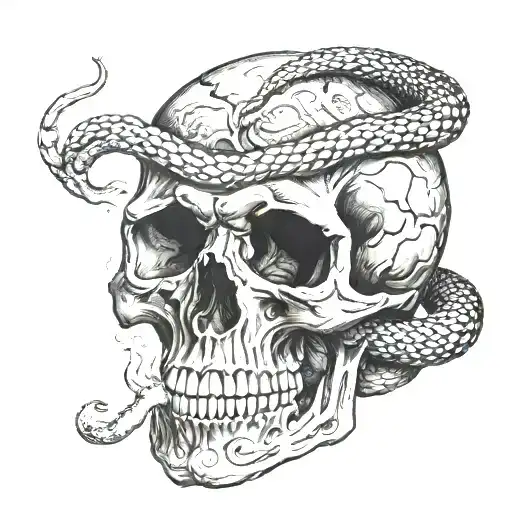 Smoking Skull With A Coiled Snake
