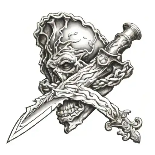 Hearth With Knife Crossed Linked To Rib