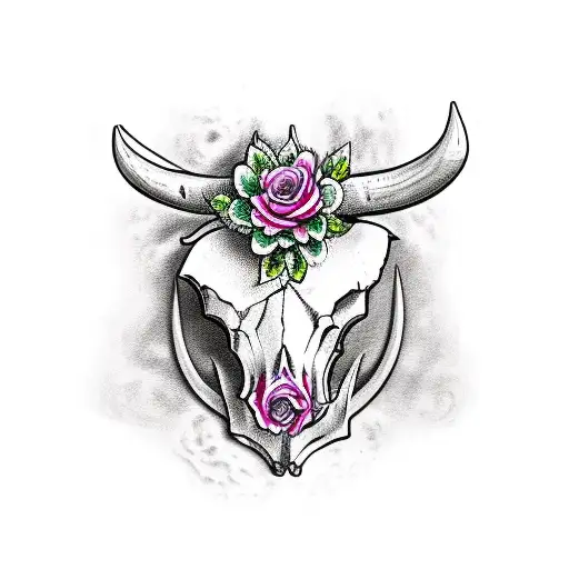 Bull Skull With Roses