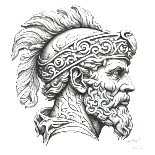 Greek Tattoo Head Bust With A Skull