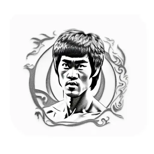 Bruce Lee With Dragon In The Background