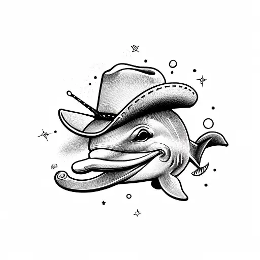 Dolphin With A Cowboy Hat In The Doodle Style