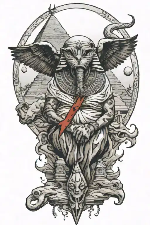 Animal Seth Holding Osiris Bloody Head Over Egypt Pyramid Moon