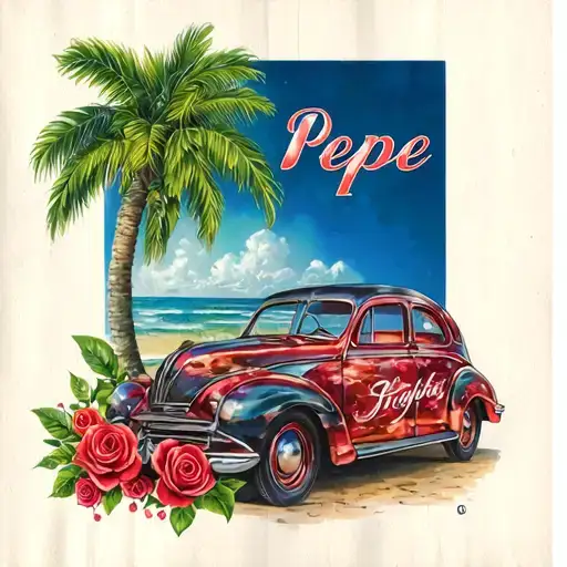 Car Tattoo Side Picture With Palm Tree And Roses And My Grandfathers Name Pepe