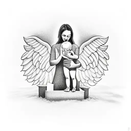 A Angel Mom With Wings Looking Down On Her Son Crying On Her Tombstone