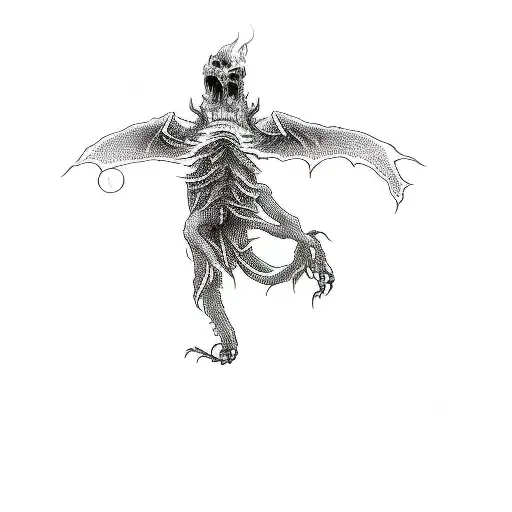 Death Creature Emerging From Red Tree Roots With Fire In Background