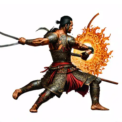 Samurai Fighting A Spartan Warrior