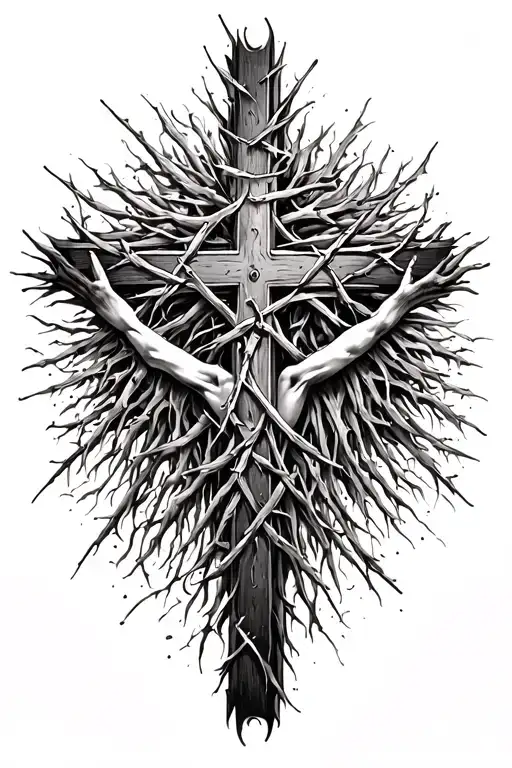 Cross With Crown Of Thorns In The Middle