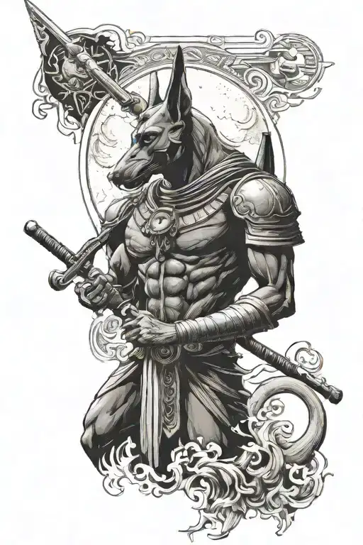 Anubis Holding A Katana Over The Moon