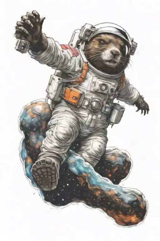 Beaver In A Space Suit Floating In Deep Space Galaxies And Stars In The Background In Color