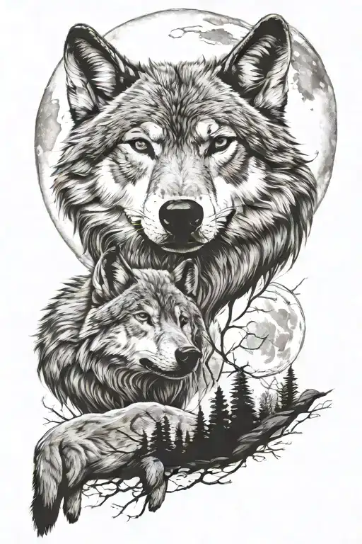 Wolf And Moon