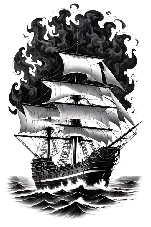 Spanish Galleon On Fire Black And White
