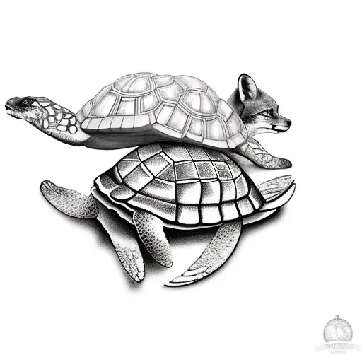 Fox Playing With A Turtle