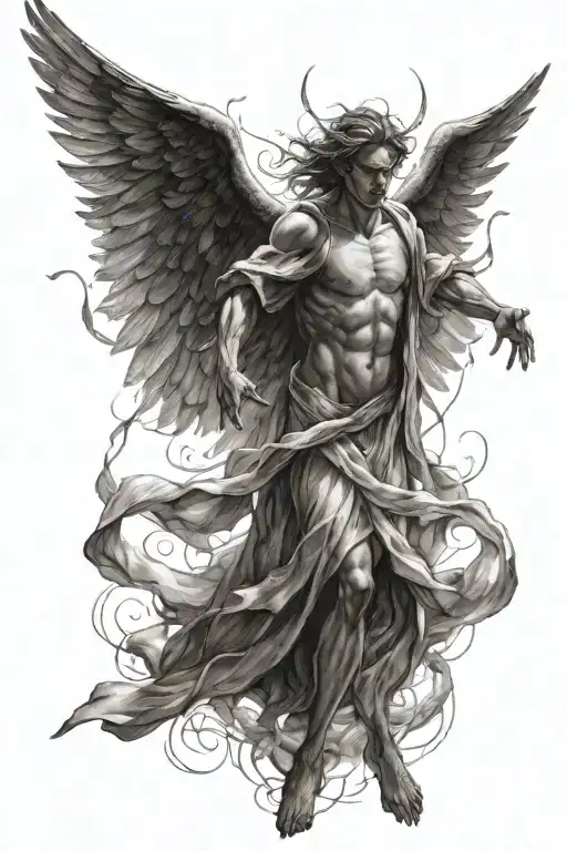 A Realistic Depiction Of An Angelic Figure Casting Out A Demon With Rays Of Light