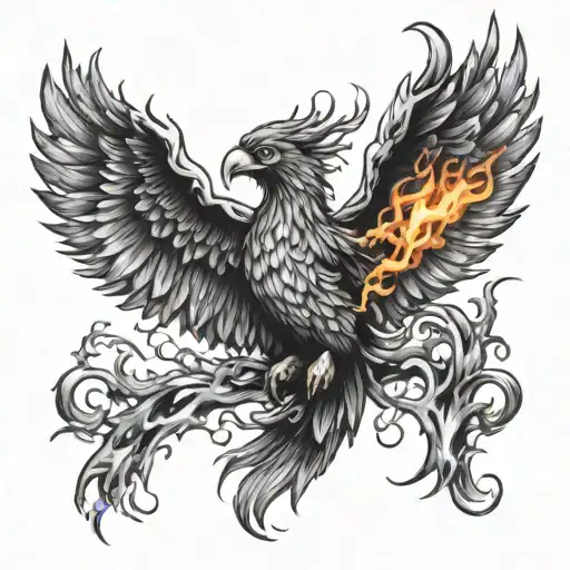 3 Fire Phoenix Rising From Flames Surrounding Him Victorious