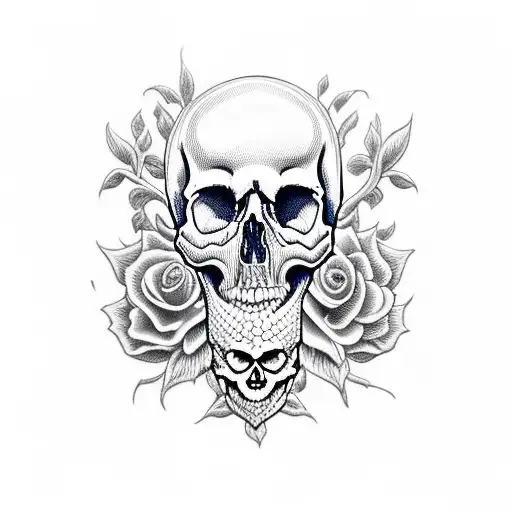Skull Whit Ak47 Black And White