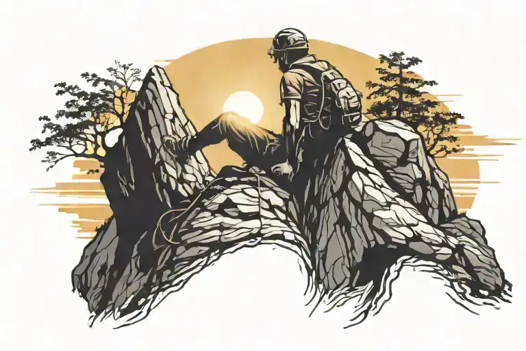 Silhouette Of A Rock Climber Sitting On A Mountain Watching The Sunset