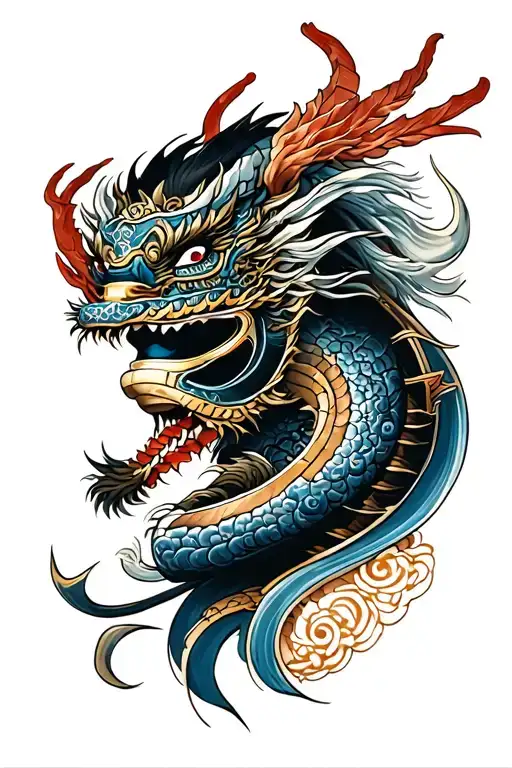 Samurai With Mask And Dragon