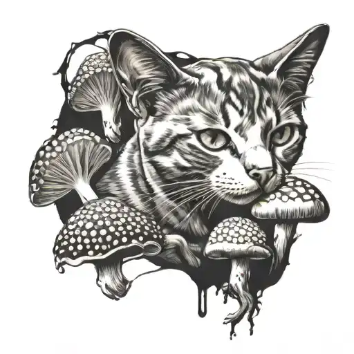 Cat And Mushroom Surrounded