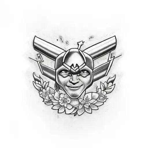 Thor's Hammer And Floral Design Around