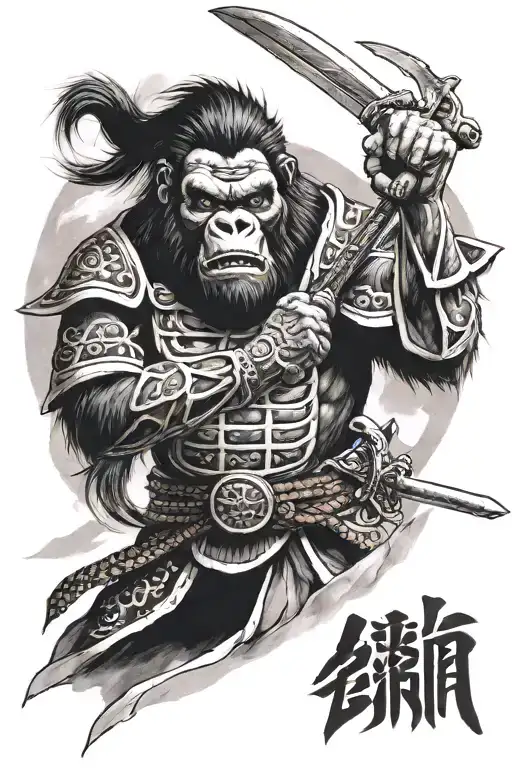 Chinese Samurai With Angry Gorilla Face And Sword