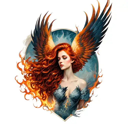Red Hair Woman Phoenix Rising From The Ashes