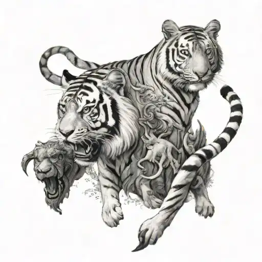 Tiger With A Dragon And Goat
