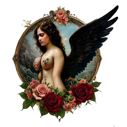 Cross Angel Wings Roses Wrapped