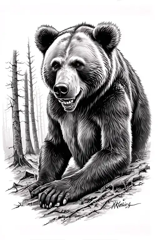 Mad Bear In Woods