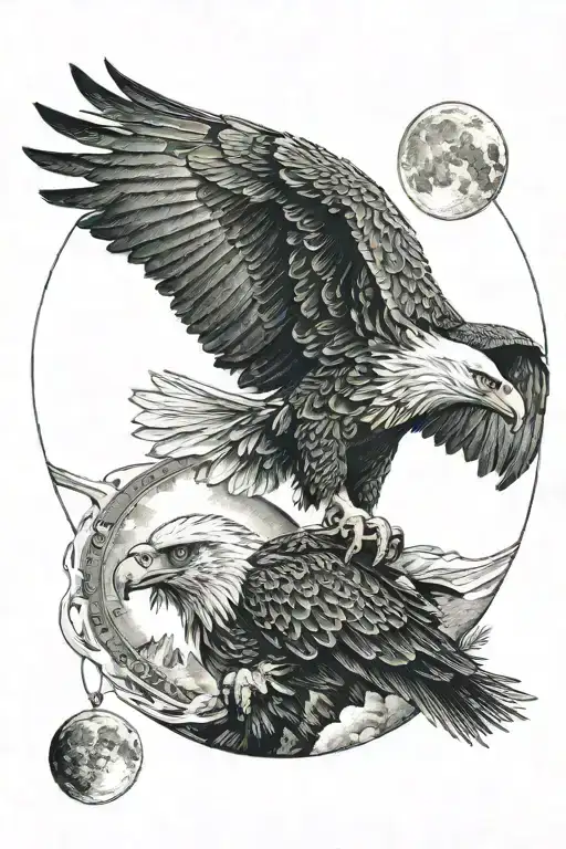 Eagle Behind A Moon With A Maria Eye Watching Him