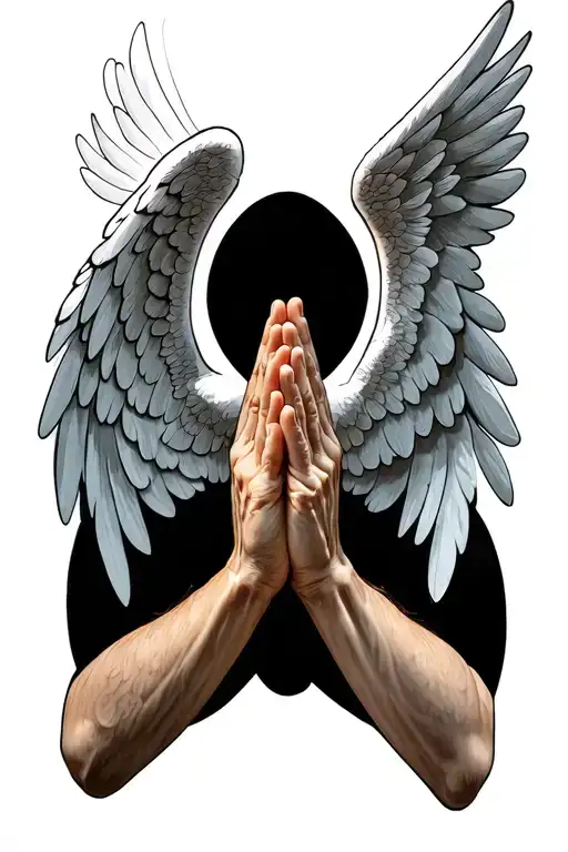 Praying Hands As One Section With A Flying Angel In A Different Section