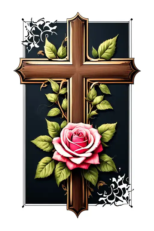 Rose Inside A Cross Tattoo Template