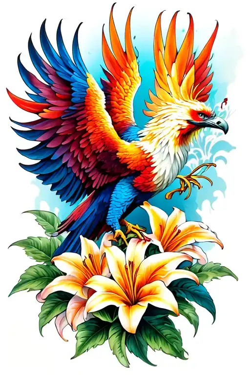 Pain Phoenix With Lilly Flowers