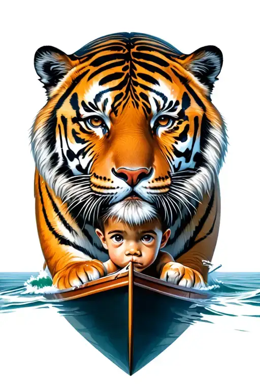 Tiger And Boy On Boat