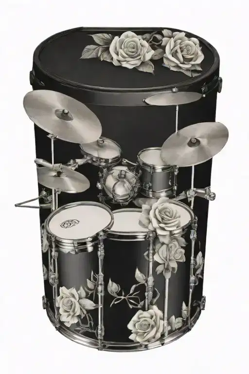 Small Drumkit With Roses And Shawows