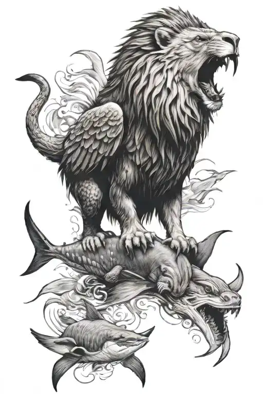 A Lion Eagle Shark Elephant Standing Proudly