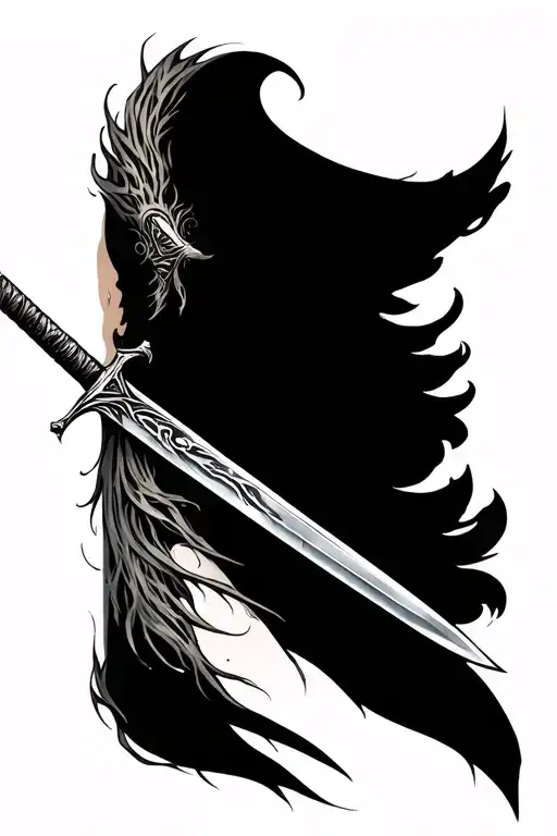 Sword Tattoo On The Back Of The Neck