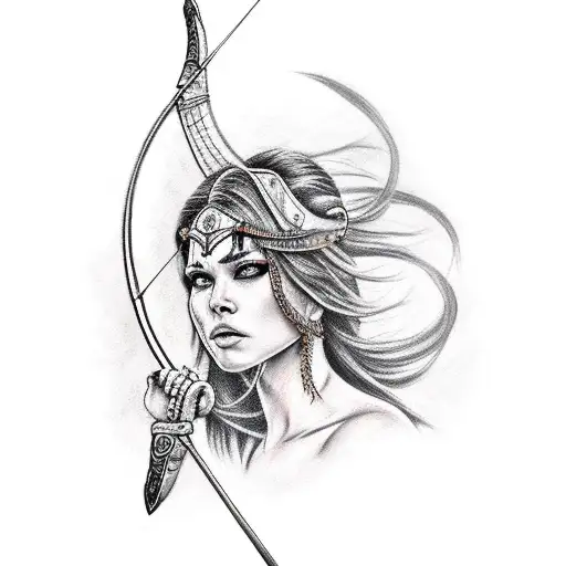 Female Warrior With Bow And Arrow