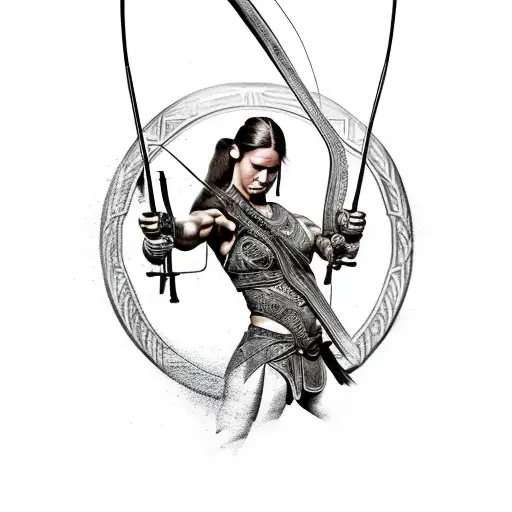 Female Muscular Warrior With Bow And Arrow