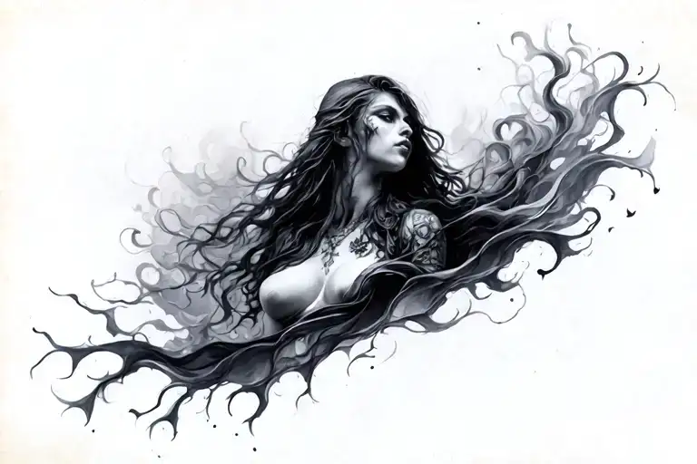 Gothic Figure Flowing On The Left