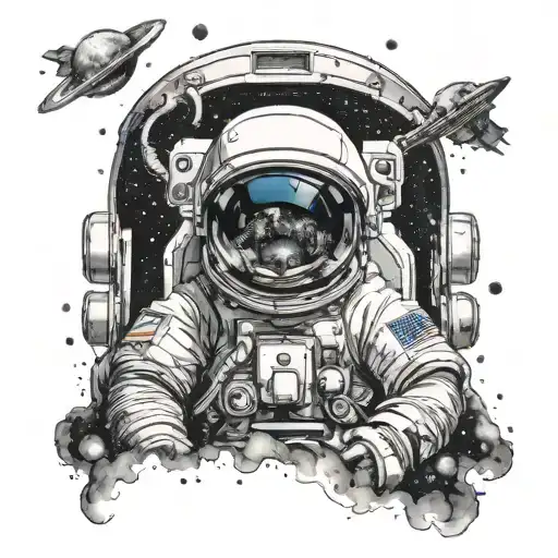 Astronaut Helmet Looking At Galaxy Filled With Stars