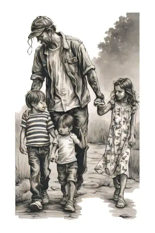 Mother Father And Two Children Walking Holding Hands