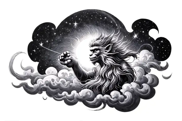 Sun Wukong On Cloud With Stars In Sky