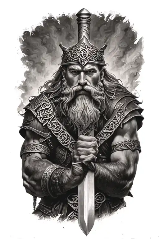 Celtic Warrior With A Beard Holding A Sword