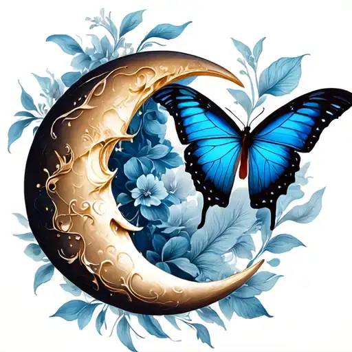Crescent Moon Merging Together With Butterfly