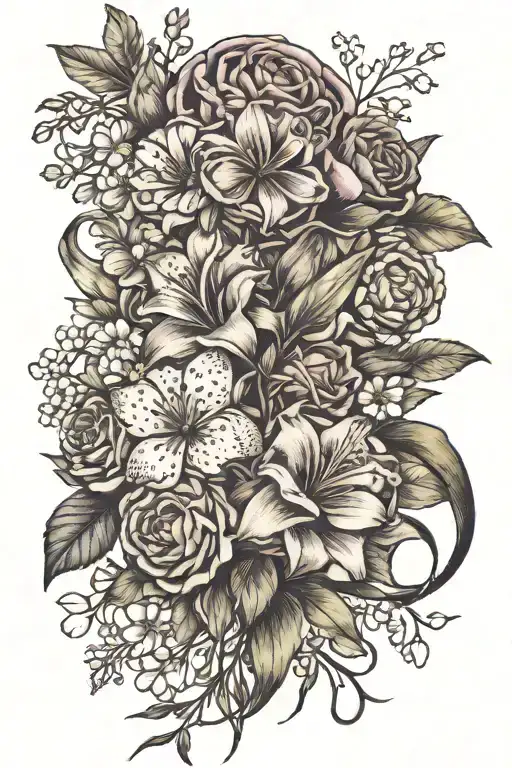 Birth Flower Bouquet Tied Together With A Ribbon