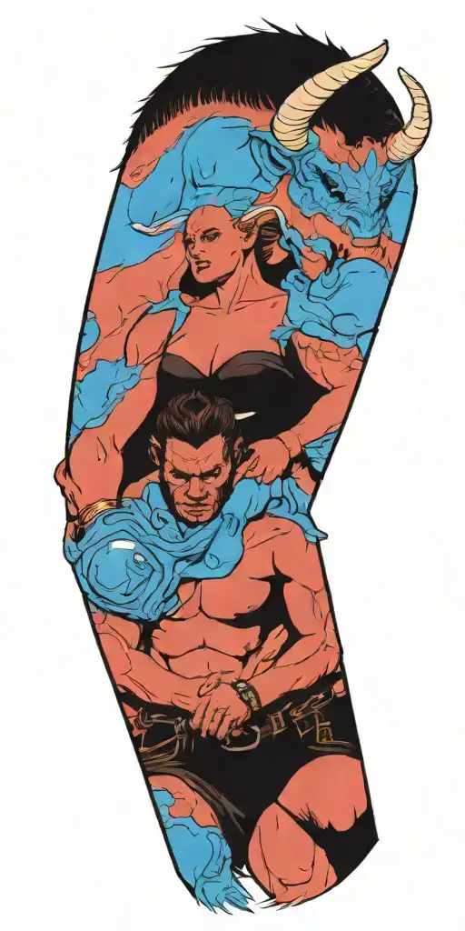 Male Minotaur With Captured Female Alien